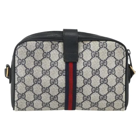 GUCCI GG Supreme Sherry Line Shoulder Bag PVC Navy Gold 89 02 055 Auth am9980 - Picture 3 of 15